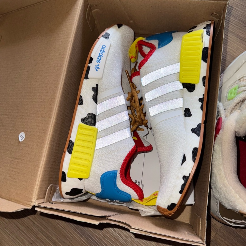 Adidas Kids Sneakers - White with Yellow, Blue, and Black